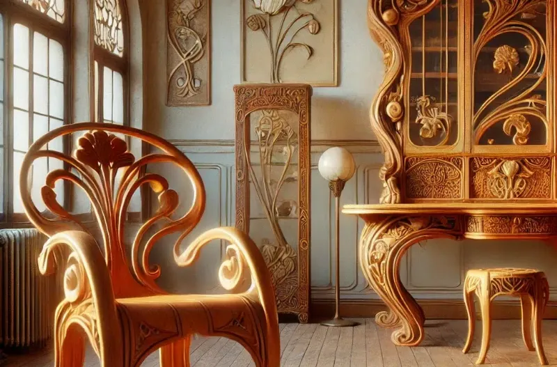 Un intérieur Art Déco typique, illustrant l'élégance et la géométrie du design français avec des meubles épurés et des motifs stylisés